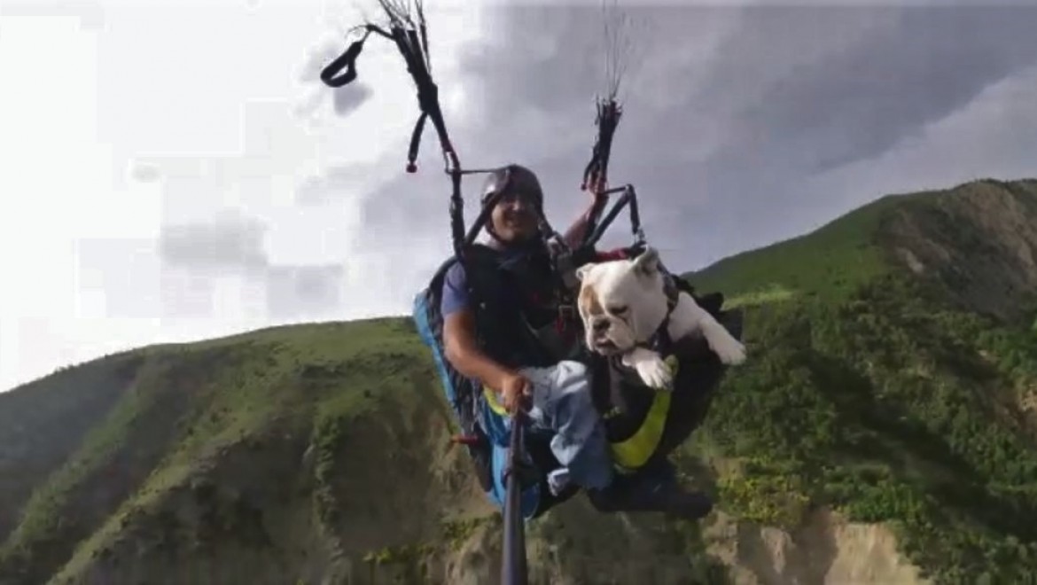 Köpeğiyle Birlikte Yamaç Paraşütü Yaptı