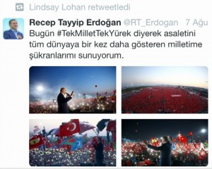 Lindsay Lohan Cumhurbaşkanı Erdoğan'ı retweetledi