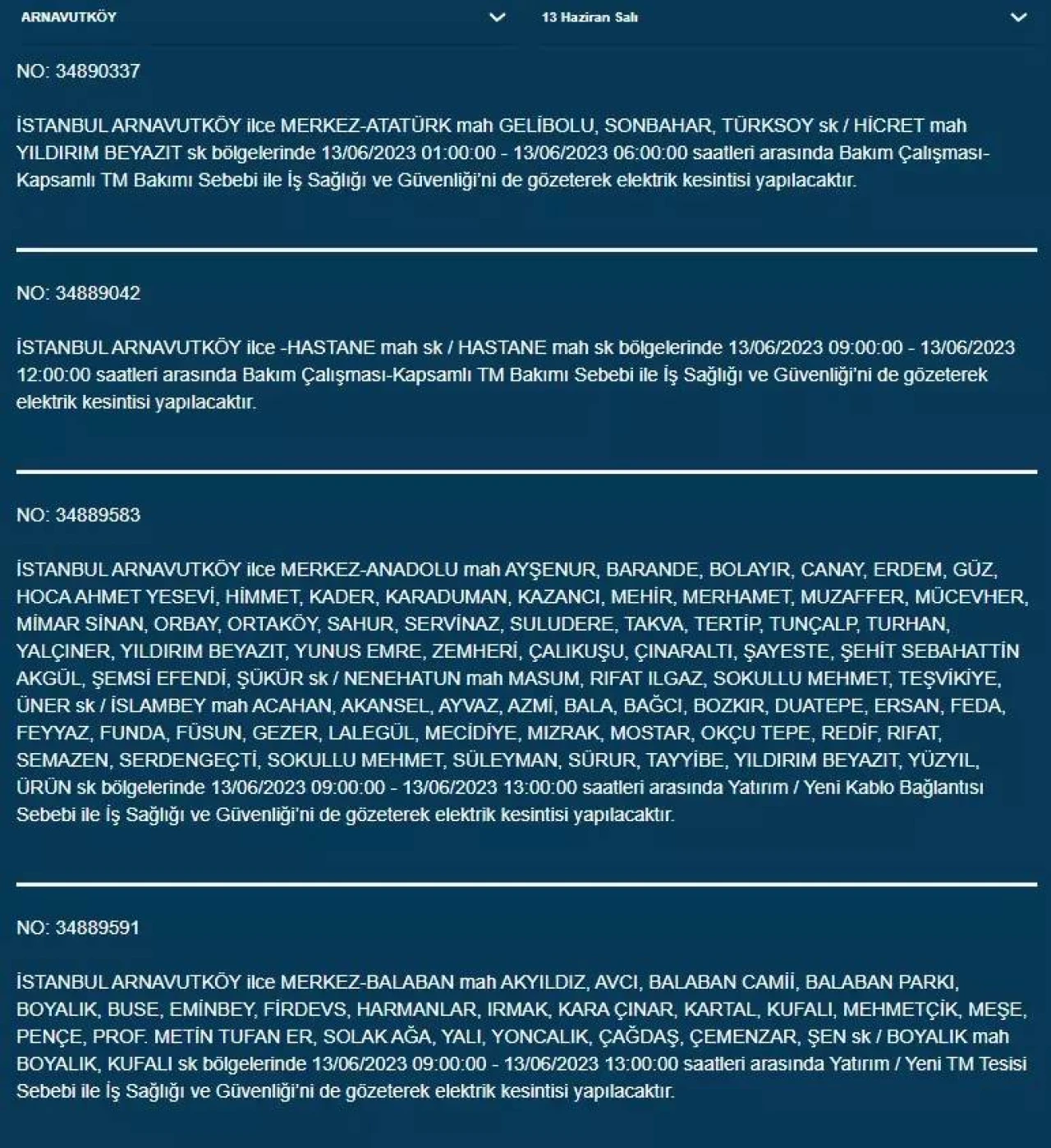 İstanbul'da Yarın O İlçelerde Saatlerce Elektrik Kesintisi Olacak! 13 Haziran 2023 Elektrik Kesintisi 1