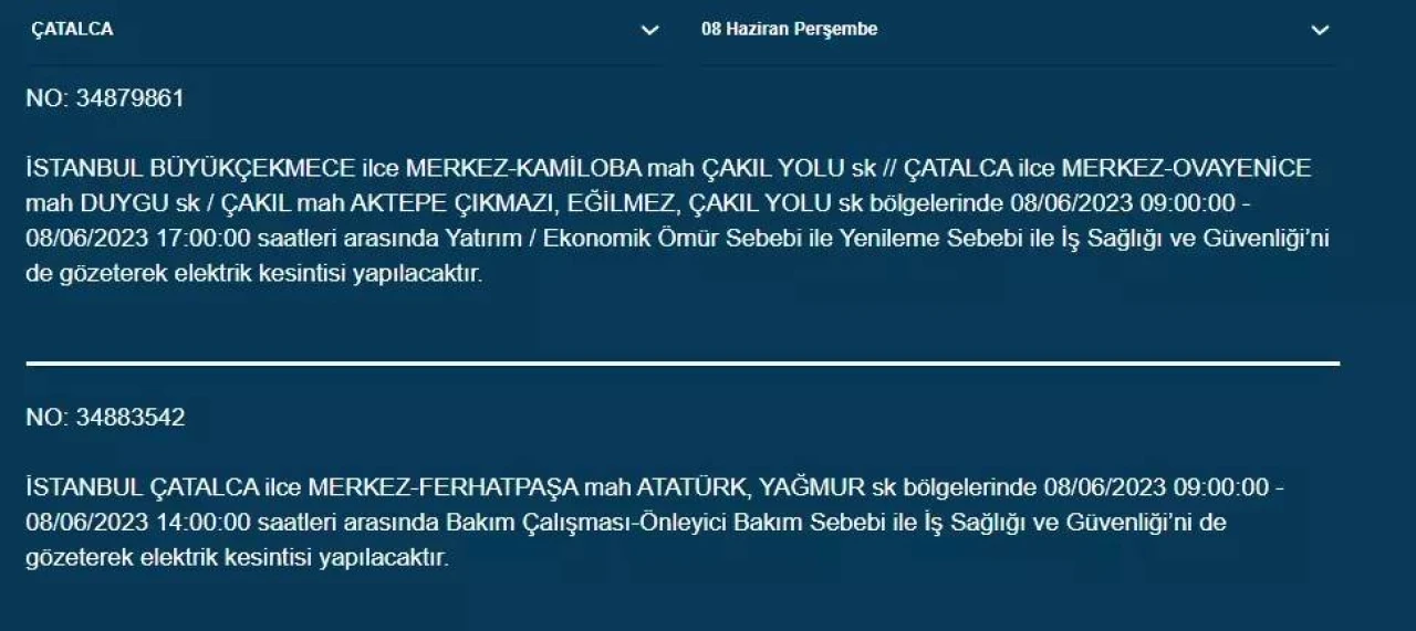 İstanbul'da Yarın Hangi İlçelerde Kesinti Olacak? 08 Haziran 2023 Bedaş Elektrik Kesintisi 20