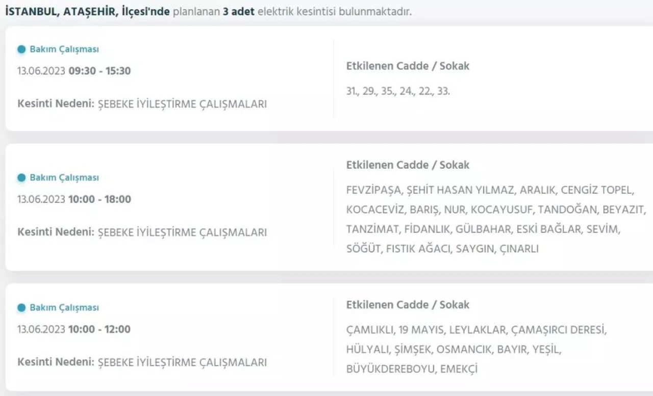 İstanbul'da Yarın O İlçelerde Saatlerce Elektrik Kesintisi Olacak! 13 Haziran 2023 Elektrik Kesintisi 3