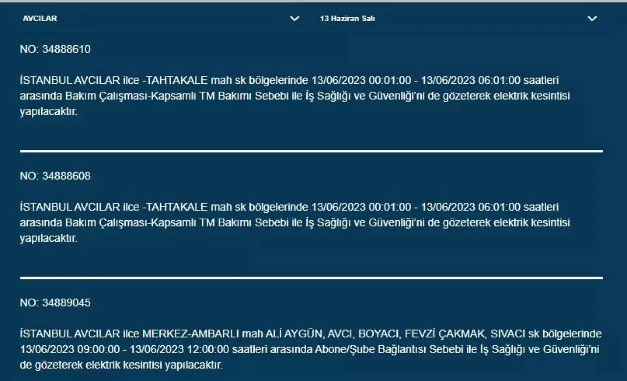 İstanbul'da Yarın O İlçelerde Saatlerce Elektrik Kesintisi Olacak! 13 Haziran 2023 Elektrik Kesintisi 2