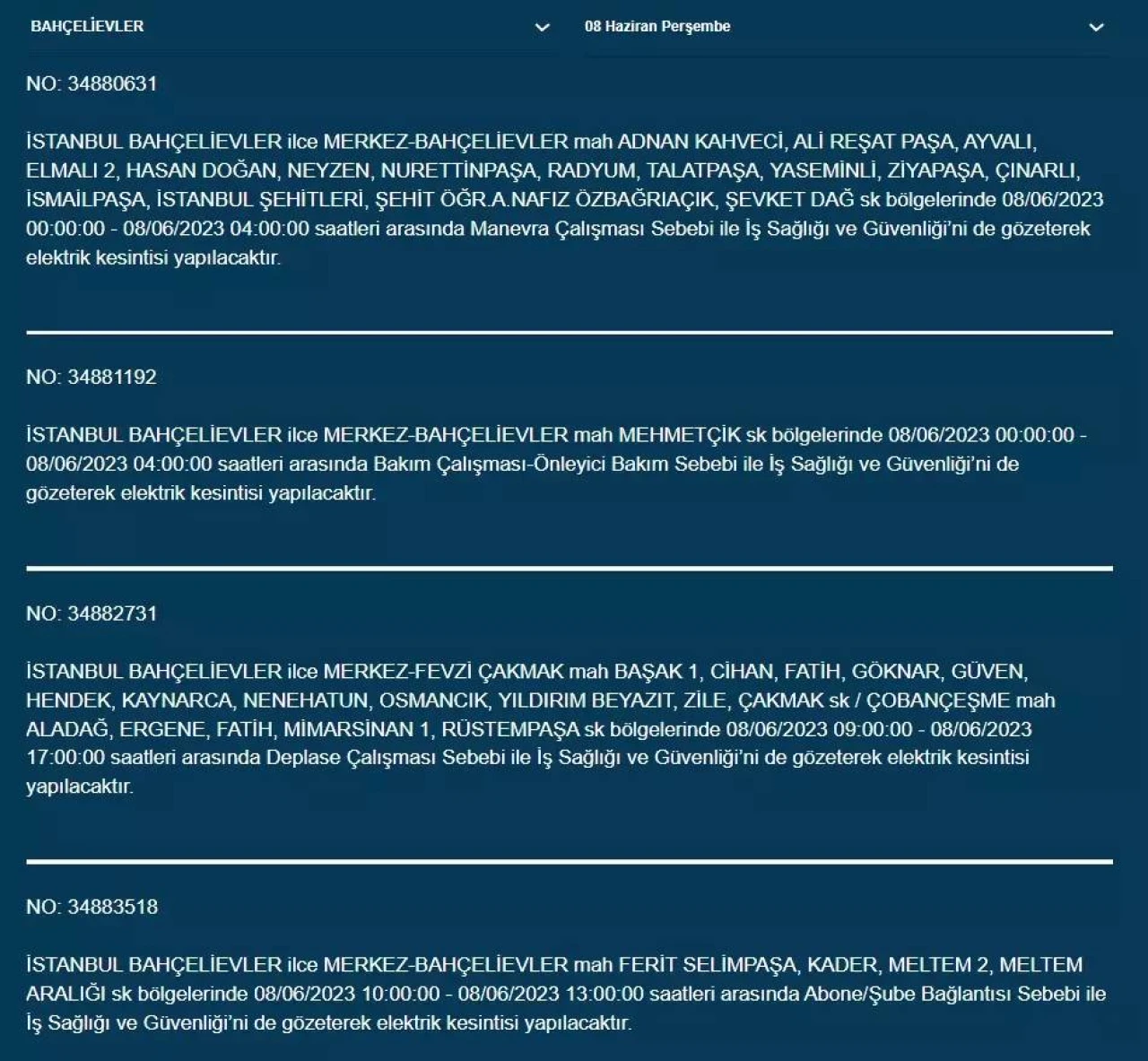 İstanbul'da Yarın Hangi İlçelerde Kesinti Olacak? 08 Haziran 2023 Bedaş Elektrik Kesintisi 4