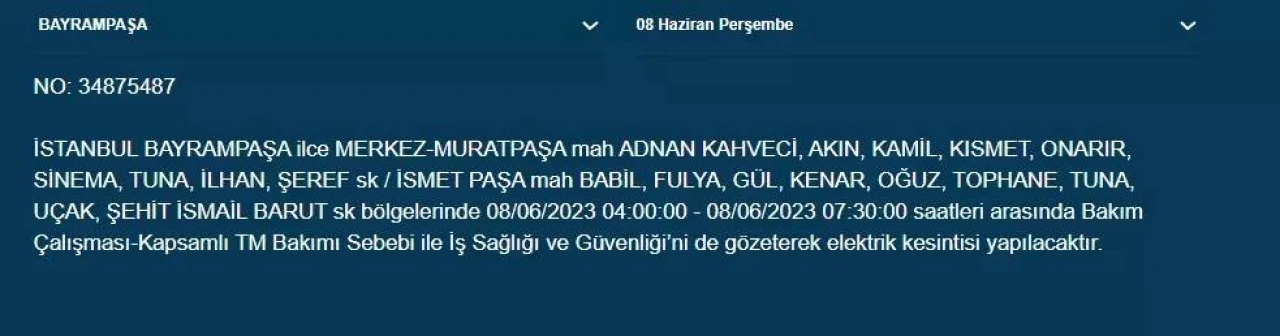 İstanbul'da Yarın Hangi İlçelerde Kesinti Olacak? 08 Haziran 2023 Bedaş Elektrik Kesintisi 7