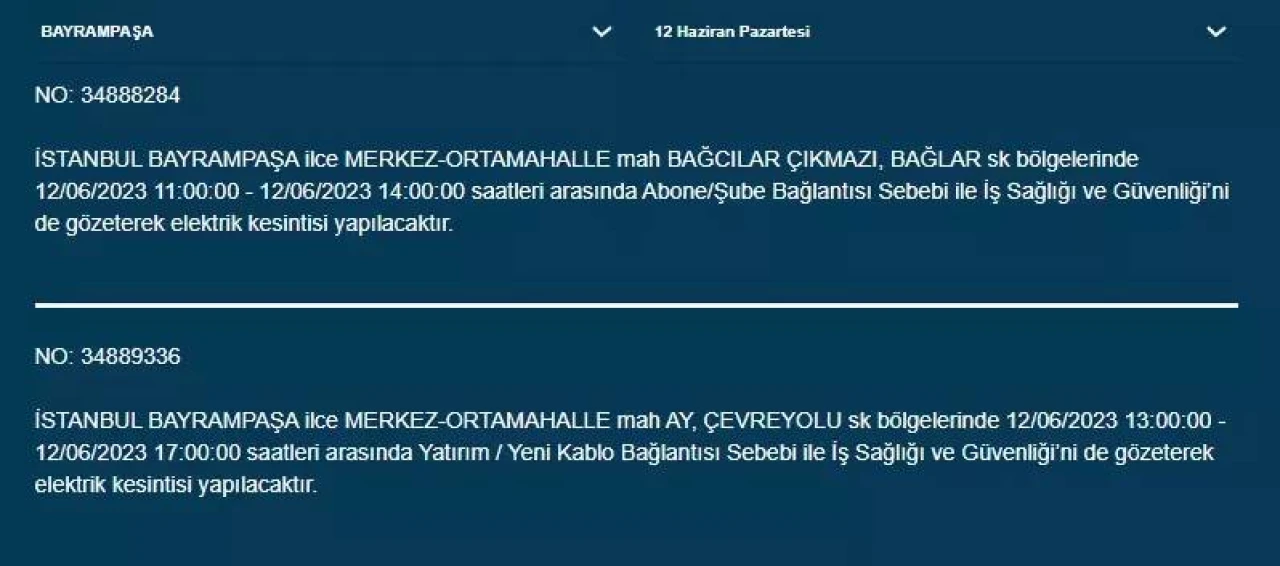 İstanbul'da Bugün O İlçelerde Elektrik Kesintisi Olacak! 12 Haziran 2023 Pazartesi Elektrik Kesintisi 4