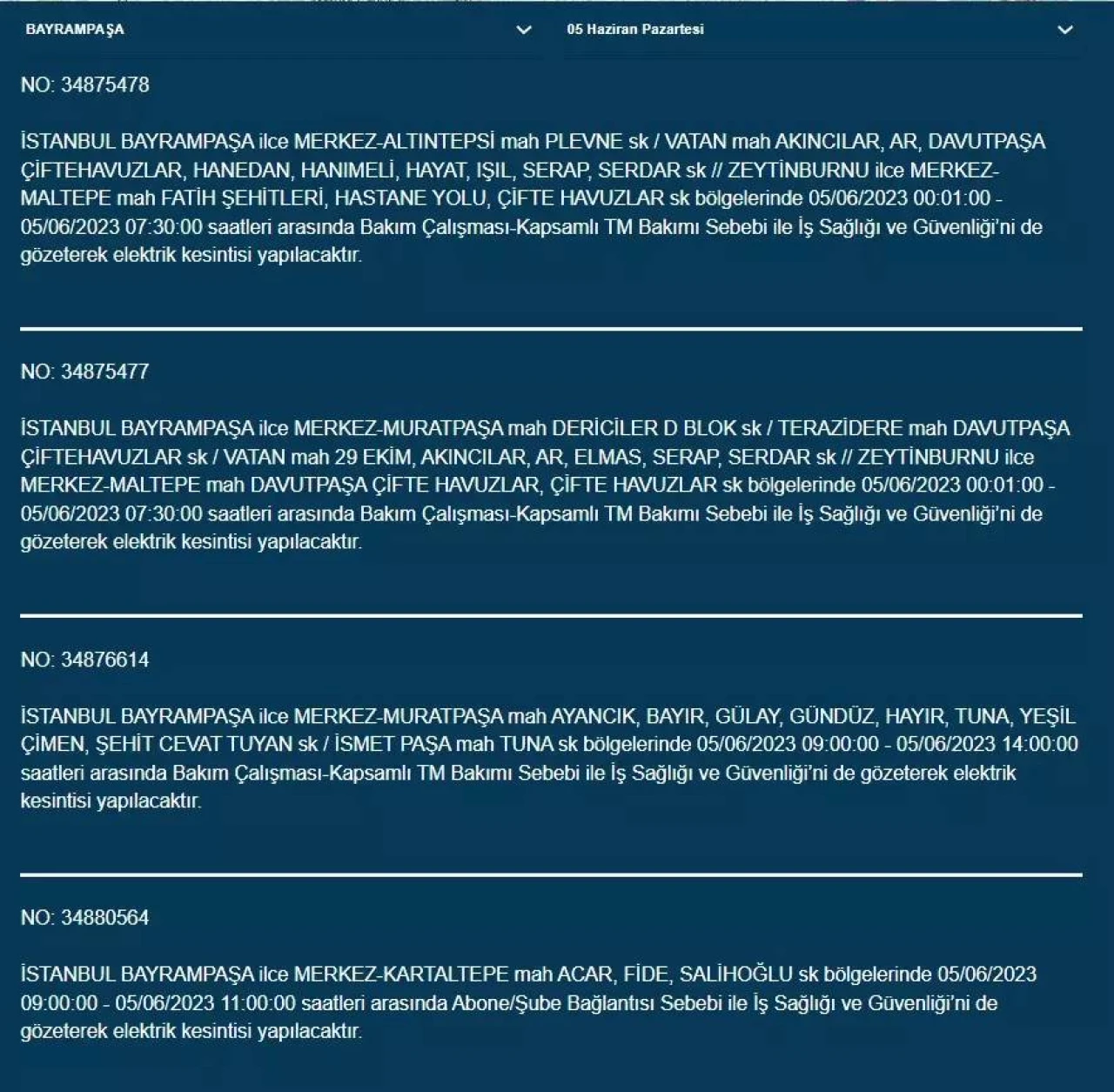 İstanbul'da yarın hangi ilçelerde elektrik kesintisi olacak 18