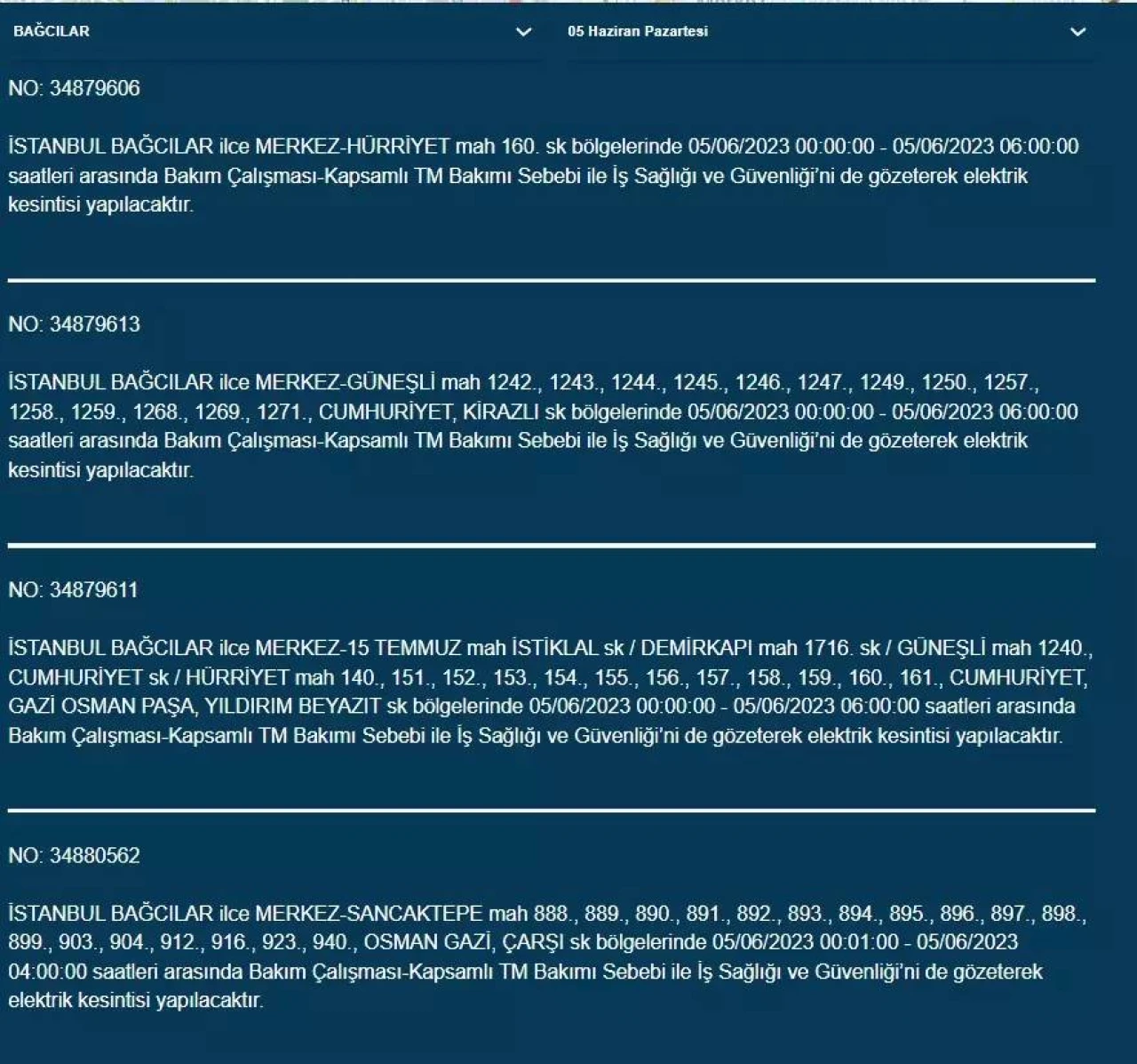 İstanbul'da yarın hangi ilçelerde elektrik kesintisi olacak 19