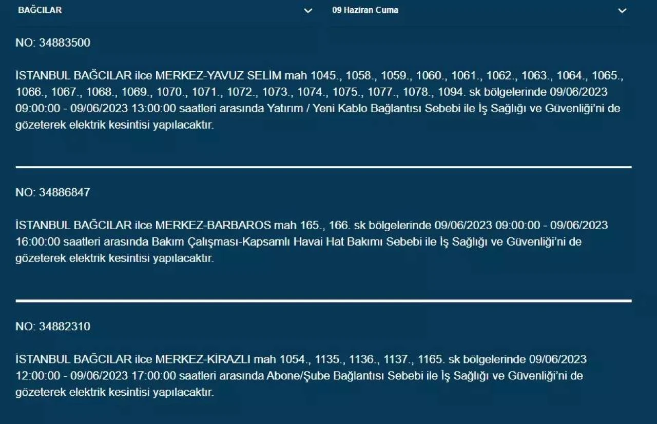 İstanbullular Dikkat! Yarın O İlçelerde Elektrik Kesintisi Var! 09 Haziran 2023 Cuma Elektrik Kesintisi 3