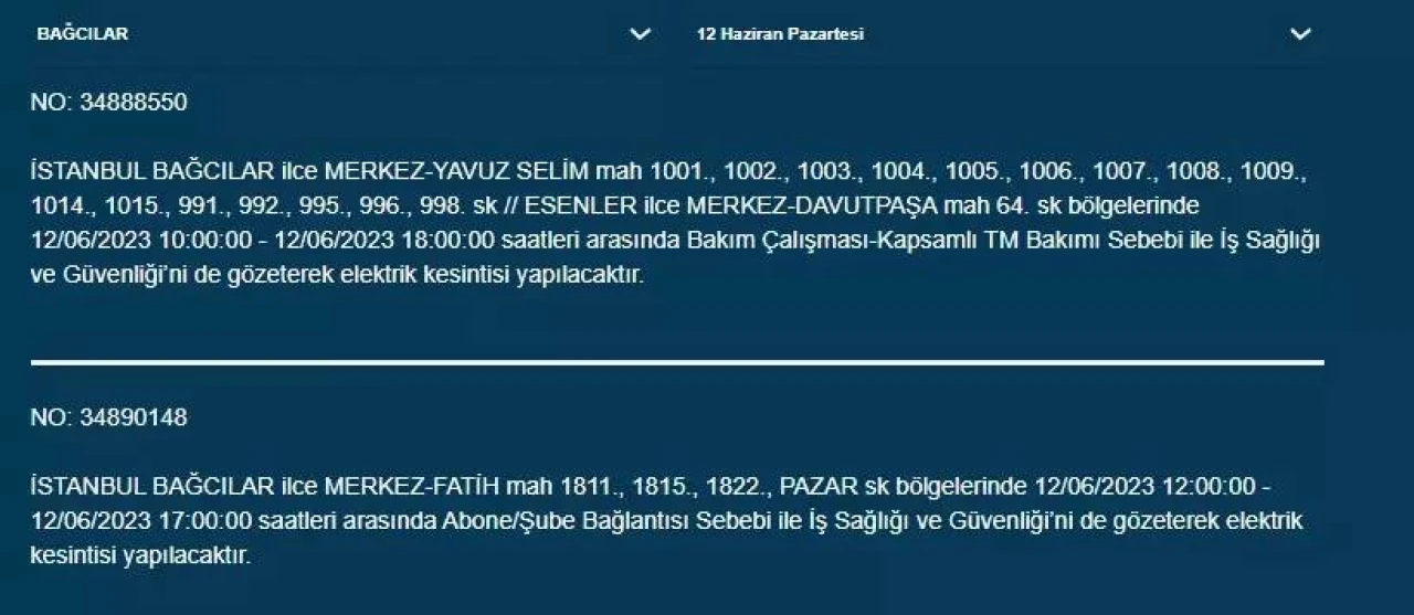 İstanbul'da Bugün O İlçelerde Elektrik Kesintisi Olacak! 12 Haziran 2023 Pazartesi Elektrik Kesintisi 5