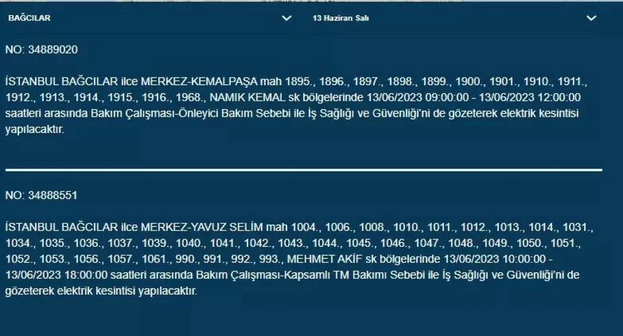 İstanbul'da Yarın O İlçelerde Saatlerce Elektrik Kesintisi Olacak! 13 Haziran 2023 Elektrik Kesintisi 13