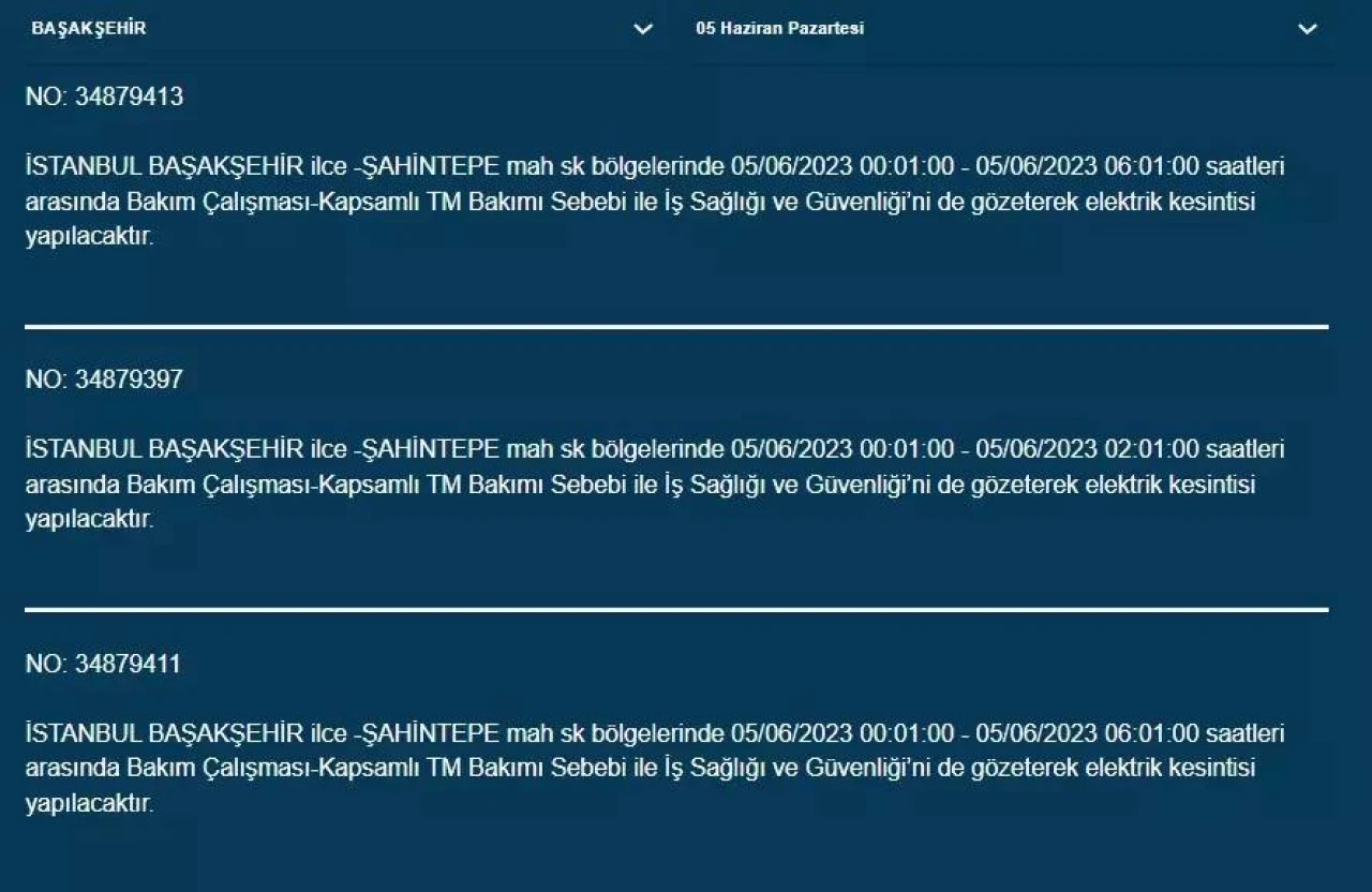 İstanbul'da yarın hangi ilçelerde elektrik kesintisi olacak 20