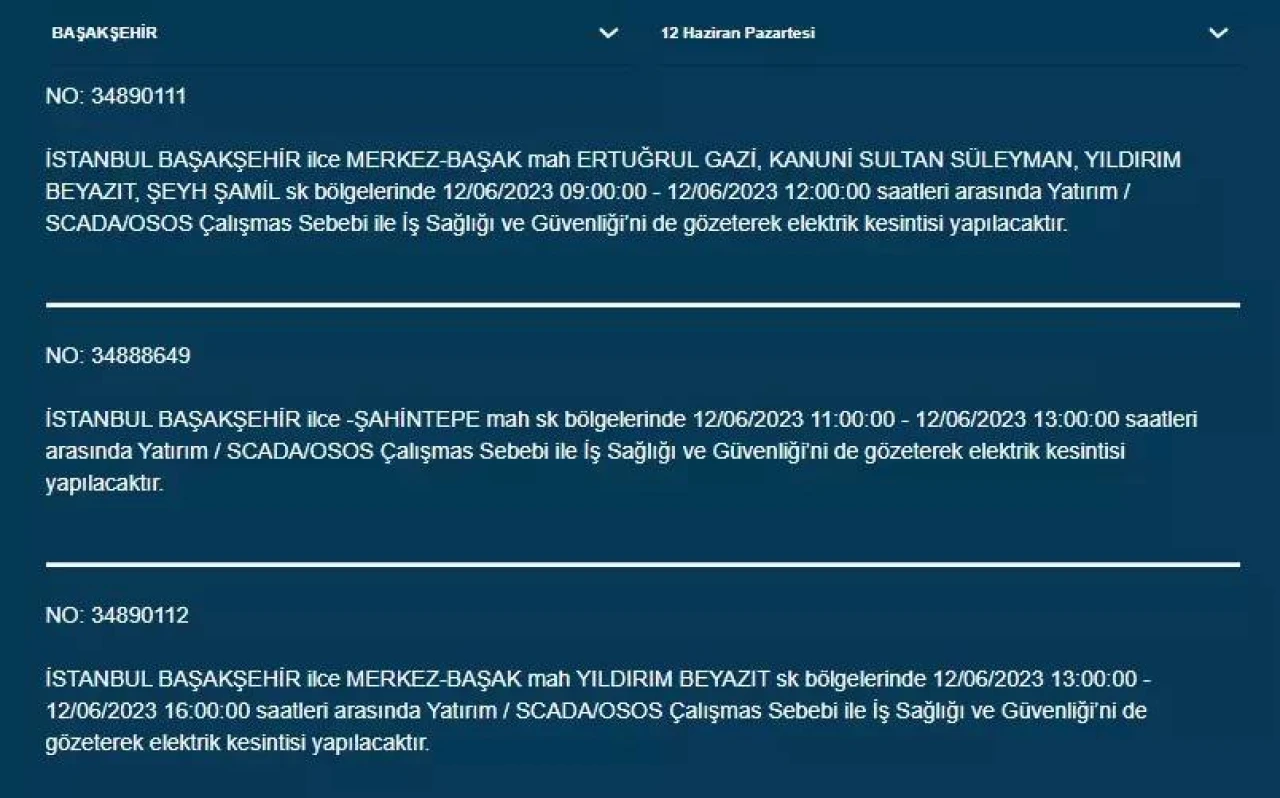 İstanbul'da Bugün O İlçelerde Elektrik Kesintisi Olacak! 12 Haziran 2023 Pazartesi Elektrik Kesintisi 3