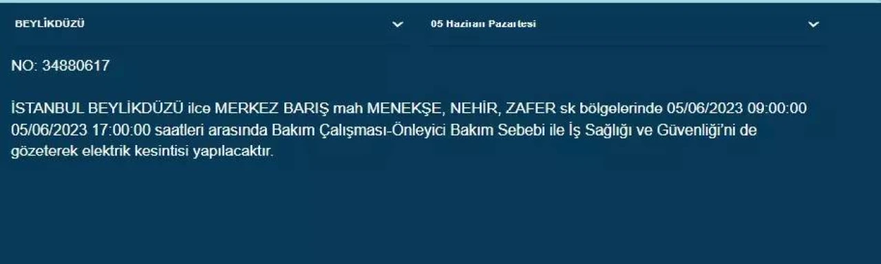 İstanbul'da yarın hangi ilçelerde elektrik kesintisi olacak 15