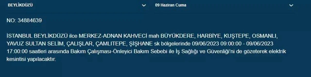 İstanbullular Dikkat! Yarın O İlçelerde Elektrik Kesintisi Var! 09 Haziran 2023 Cuma Elektrik Kesintisi 7