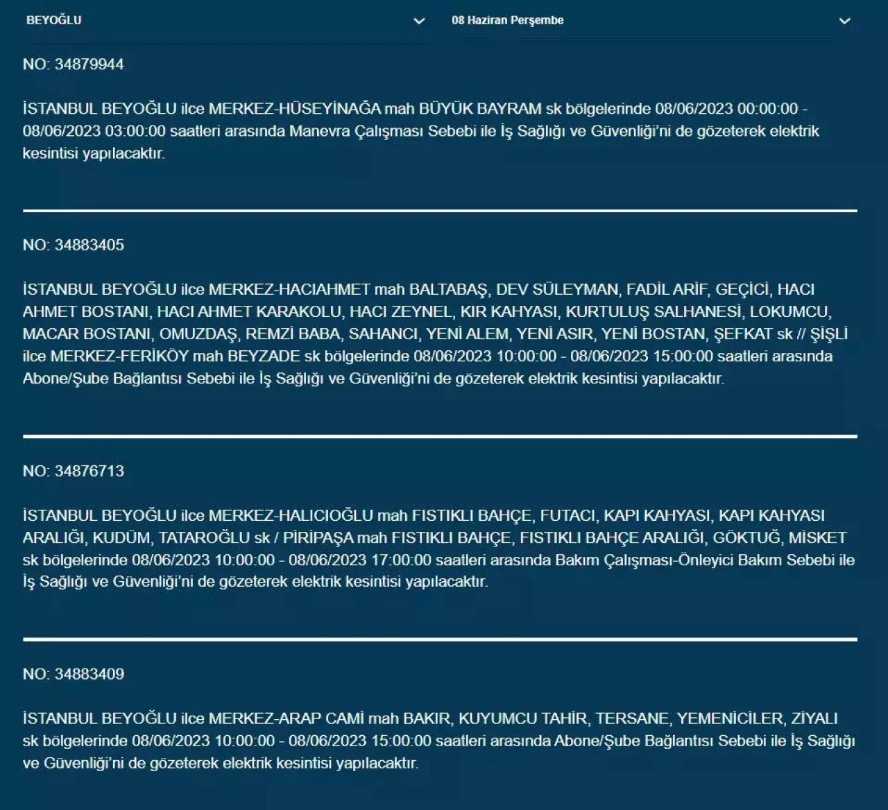 İstanbul'da Yarın Hangi İlçelerde Kesinti Olacak? 08 Haziran 2023 Bedaş Elektrik Kesintisi 19