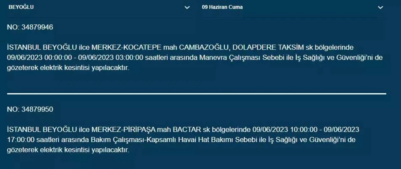 İstanbullular Dikkat! Yarın O İlçelerde Elektrik Kesintisi Var! 09 Haziran 2023 Cuma Elektrik Kesintisi 10