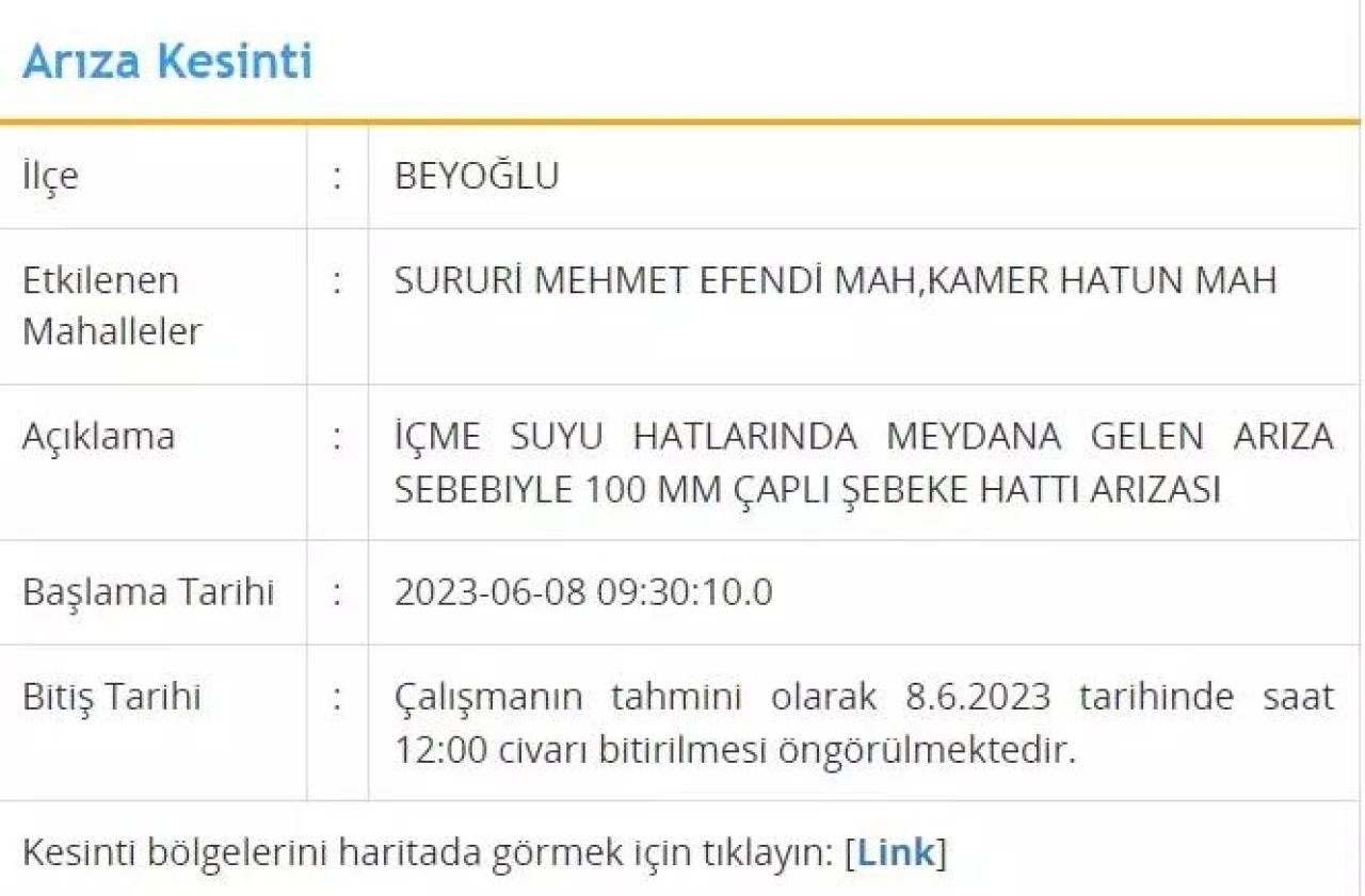 İstanbul için Bugün O İlçelerde Su Kesintisi Olacak! 08 Haziran 2023 Perşembe Su Kesintisi 2