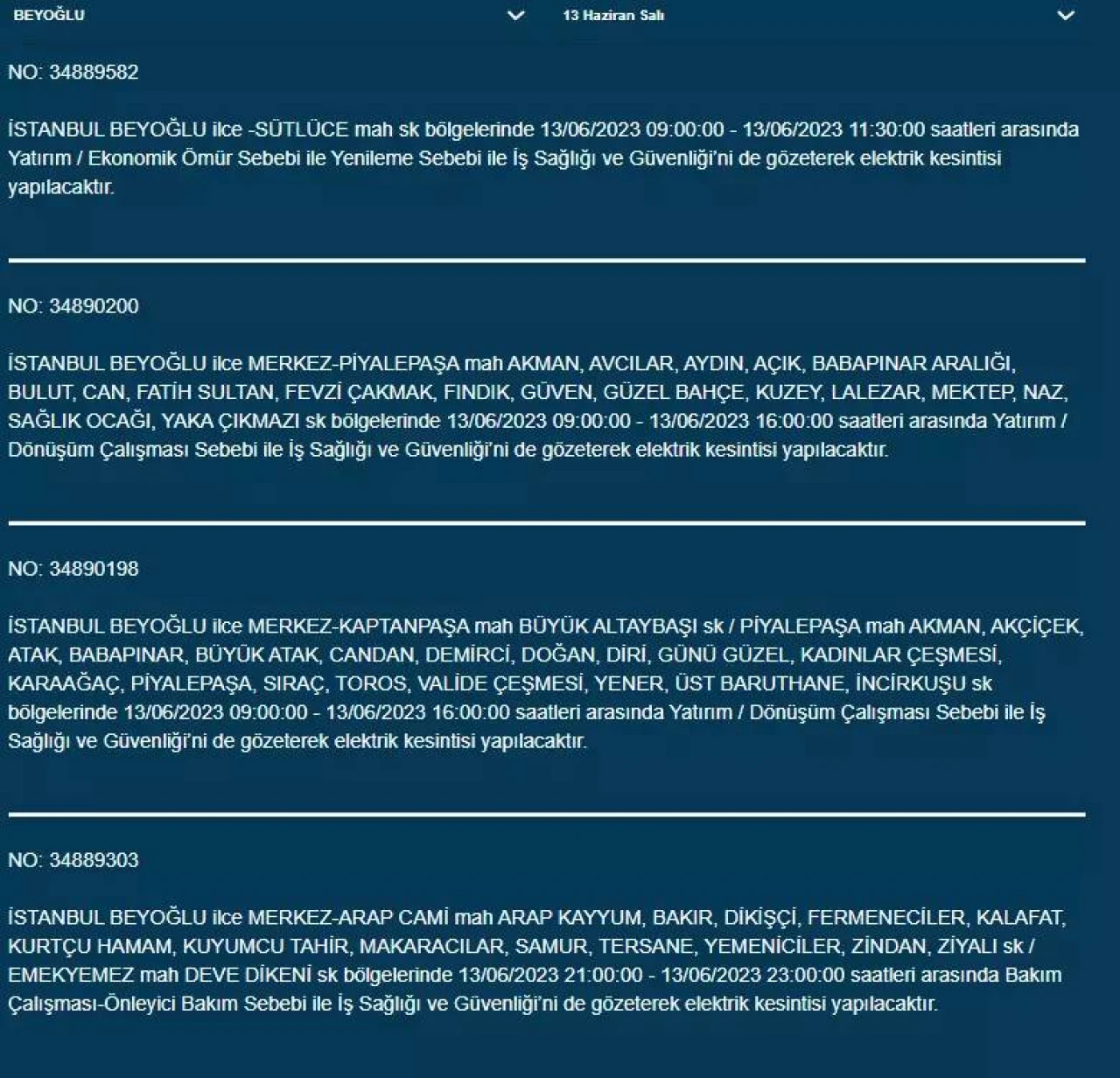 İstanbul'da Yarın O İlçelerde Saatlerce Elektrik Kesintisi Olacak! 13 Haziran 2023 Elektrik Kesintisi 7