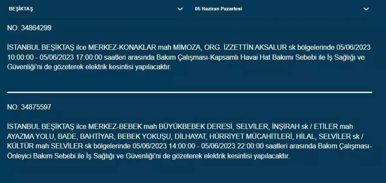 İstanbul'da yarın hangi ilçelerde elektrik kesintisi olacak 16