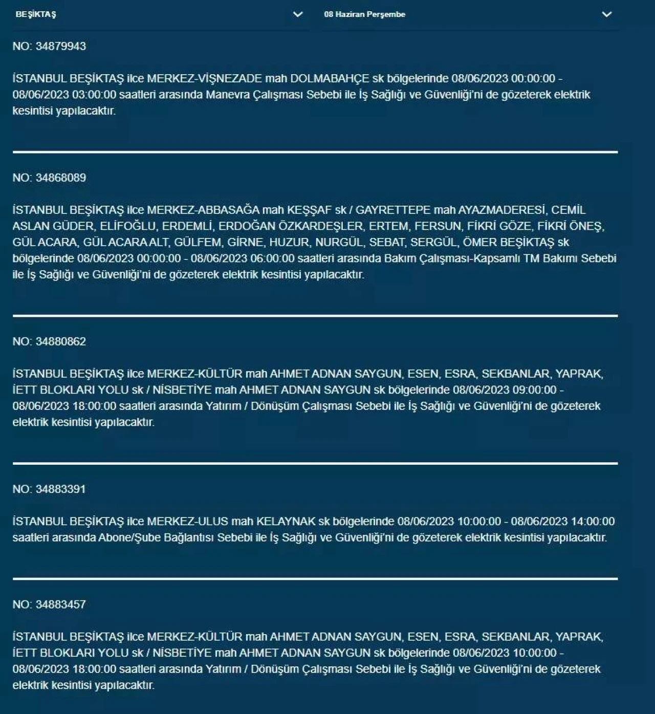 İstanbul'da Yarın Hangi İlçelerde Kesinti Olacak? 08 Haziran 2023 Bedaş Elektrik Kesintisi 3