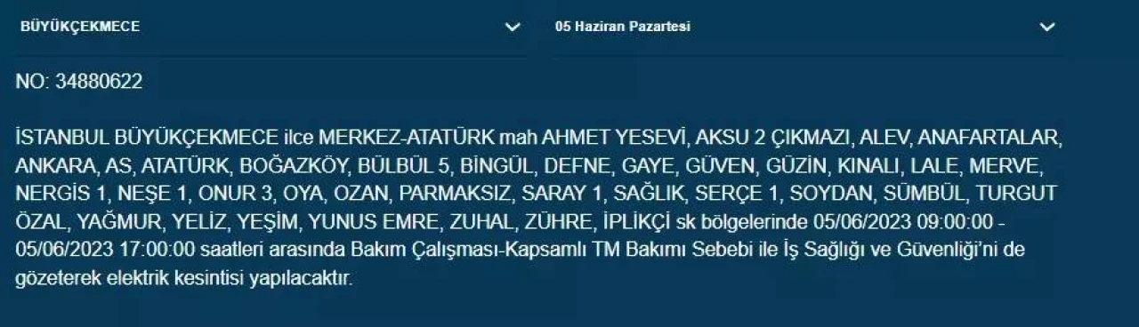 İstanbul'da yarın hangi ilçelerde elektrik kesintisi olacak 13