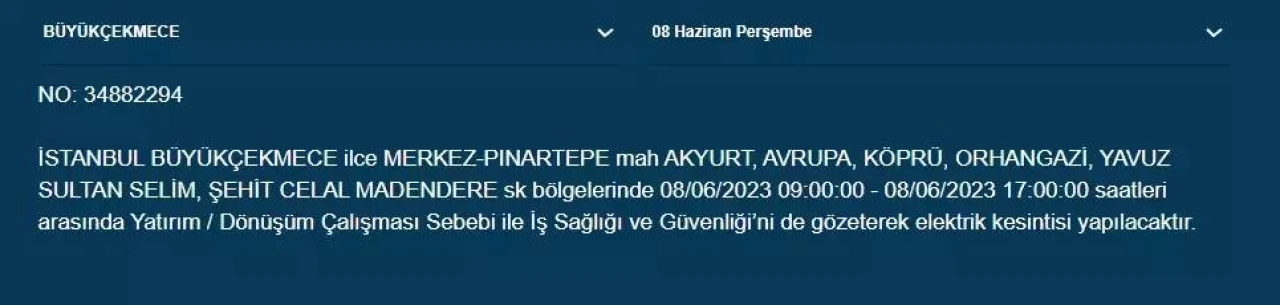 İstanbul'da Yarın Hangi İlçelerde Kesinti Olacak? 08 Haziran 2023 Bedaş Elektrik Kesintisi 22