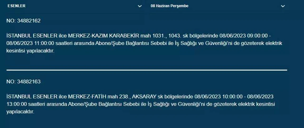 İstanbul'da Yarın Hangi İlçelerde Kesinti Olacak? 08 Haziran 2023 Bedaş Elektrik Kesintisi 21