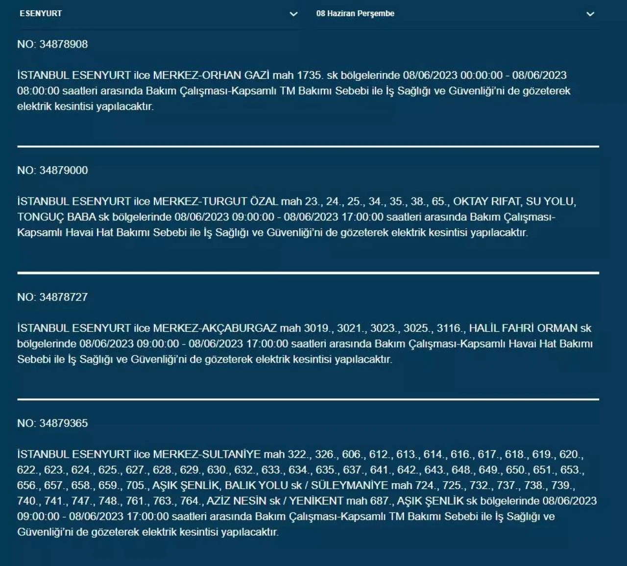 İstanbul'da Yarın Hangi İlçelerde Kesinti Olacak? 08 Haziran 2023 Bedaş Elektrik Kesintisi 18