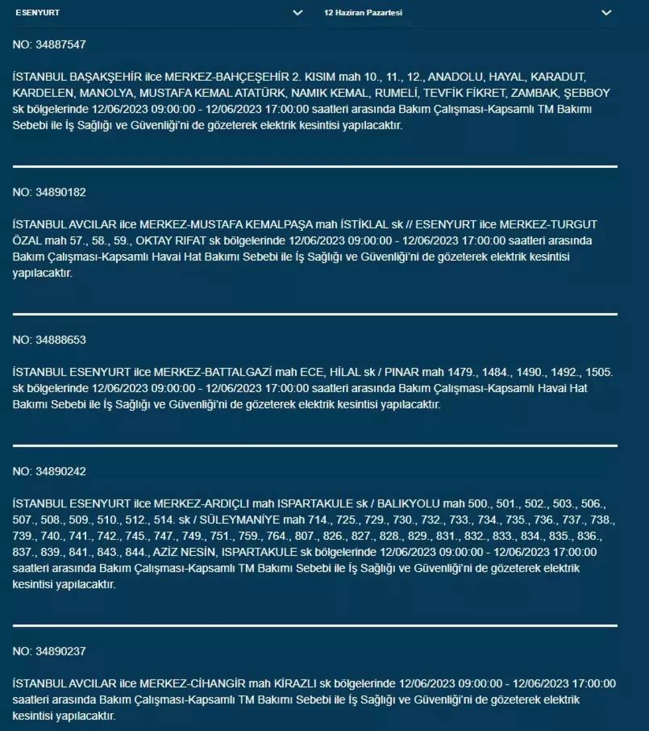 İstanbul'da Bugün O İlçelerde Elektrik Kesintisi Olacak! 12 Haziran 2023 Pazartesi Elektrik Kesintisi 13