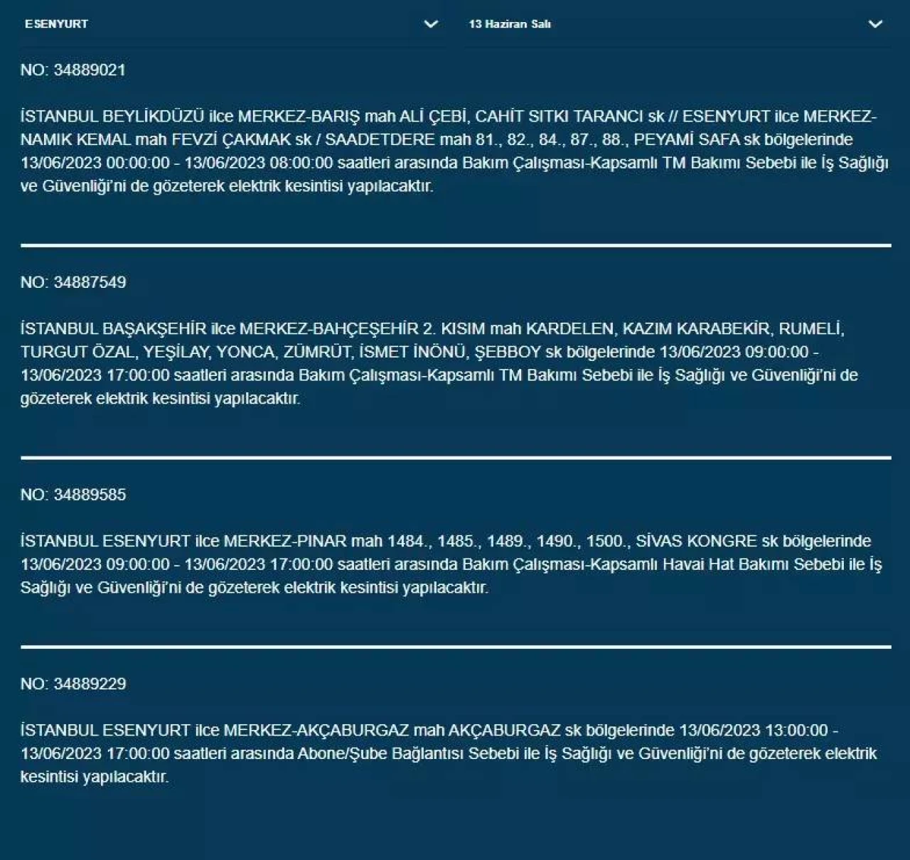 İstanbul'da Yarın O İlçelerde Saatlerce Elektrik Kesintisi Olacak! 13 Haziran 2023 Elektrik Kesintisi 14