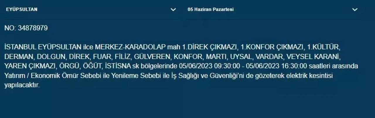 İstanbul'da yarın hangi ilçelerde elektrik kesintisi olacak 11