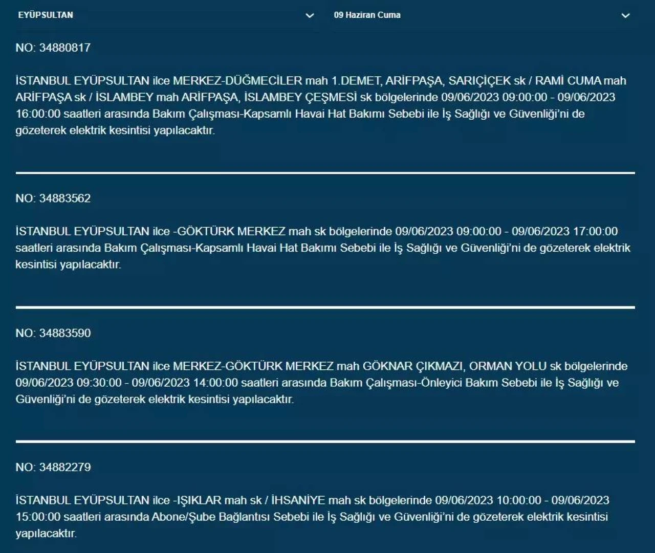 İstanbullular Dikkat! Yarın O İlçelerde Elektrik Kesintisi Var! 09 Haziran 2023 Cuma Elektrik Kesintisi 11