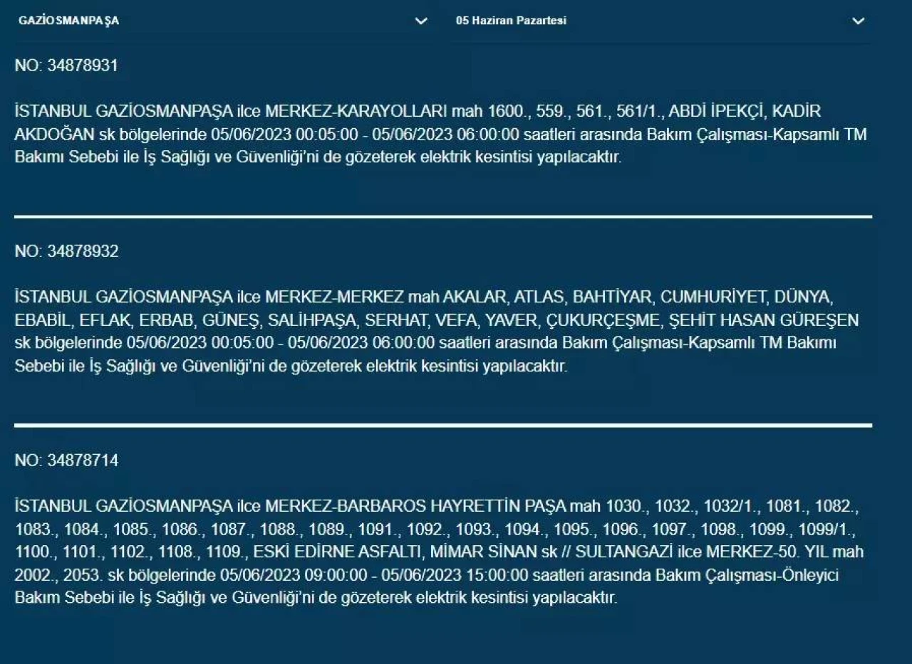 İstanbul'da yarın hangi ilçelerde elektrik kesintisi olacak 7