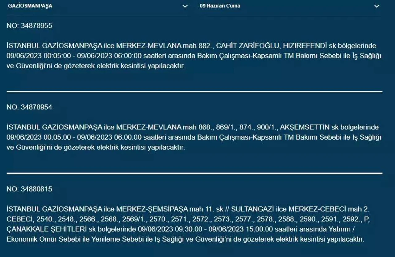 İstanbullular Dikkat! Yarın O İlçelerde Elektrik Kesintisi Var! 09 Haziran 2023 Cuma Elektrik Kesintisi 18