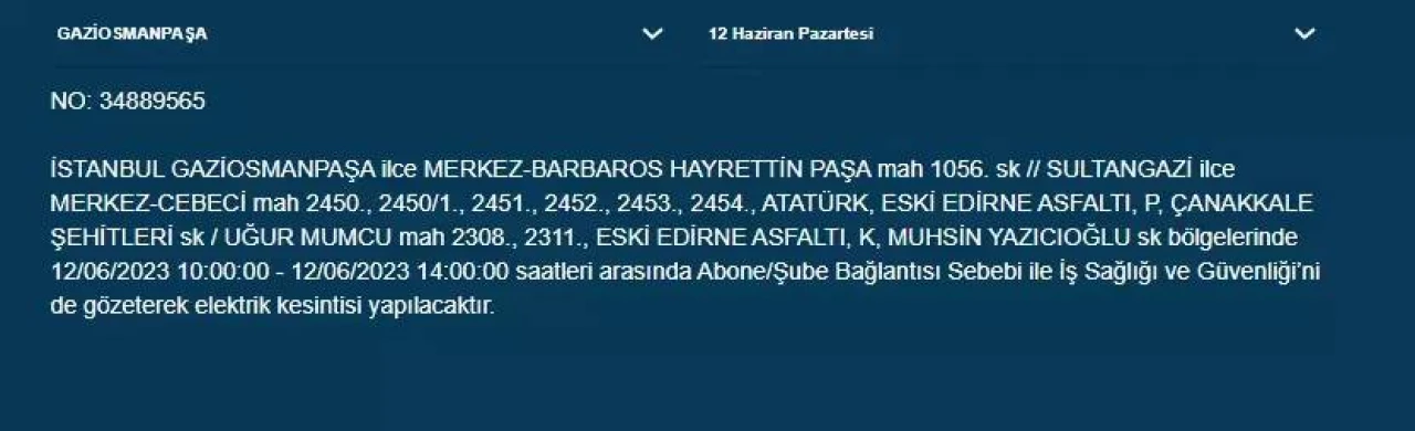 İstanbul'da Bugün O İlçelerde Elektrik Kesintisi Olacak! 12 Haziran 2023 Pazartesi Elektrik Kesintisi 16