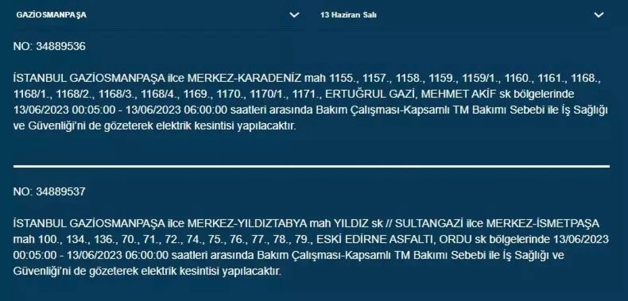 İstanbul'da Yarın O İlçelerde Saatlerce Elektrik Kesintisi Olacak! 13 Haziran 2023 Elektrik Kesintisi 15