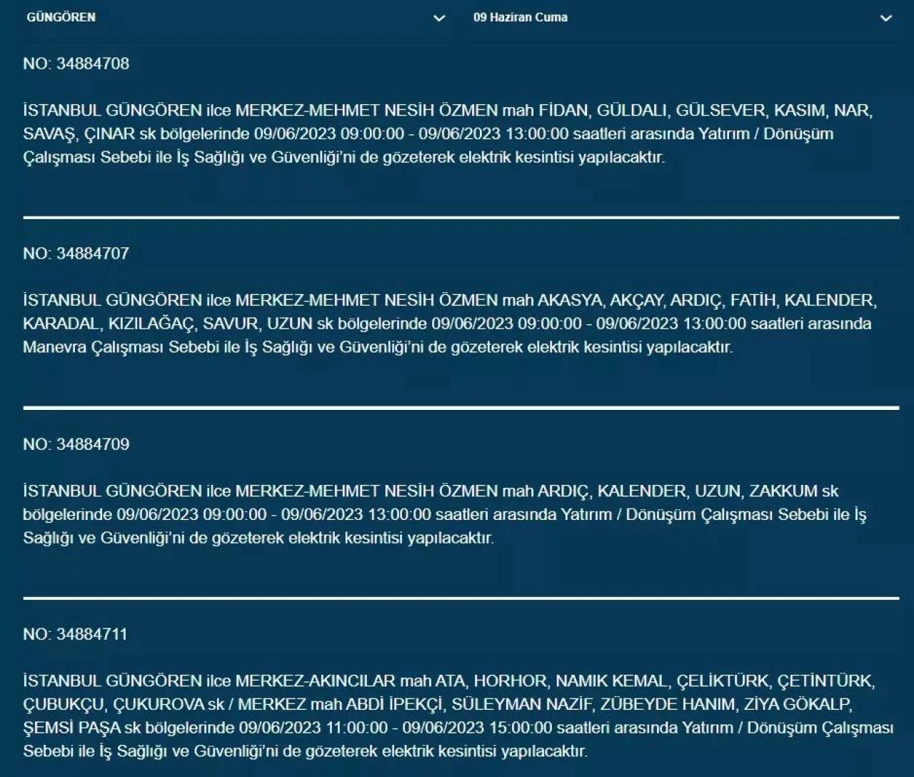 İstanbullular Dikkat! Yarın O İlçelerde Elektrik Kesintisi Var! 09 Haziran 2023 Cuma Elektrik Kesintisi 17