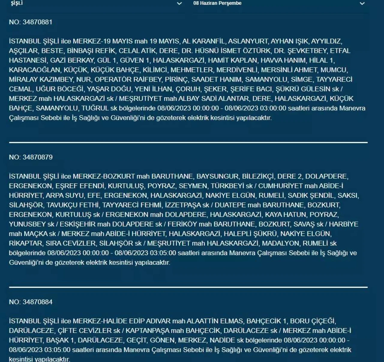 İstanbul'da Yarın Hangi İlçelerde Kesinti Olacak? 08 Haziran 2023 Bedaş Elektrik Kesintisi 8