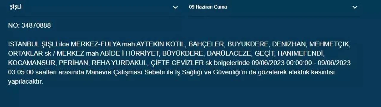 İstanbullular Dikkat! Yarın O İlçelerde Elektrik Kesintisi Var! 09 Haziran 2023 Cuma Elektrik Kesintisi 12