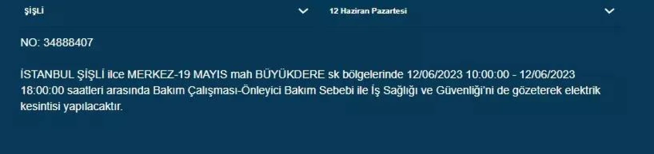 İstanbul'da Bugün O İlçelerde Elektrik Kesintisi Olacak! 12 Haziran 2023 Pazartesi Elektrik Kesintisi 22