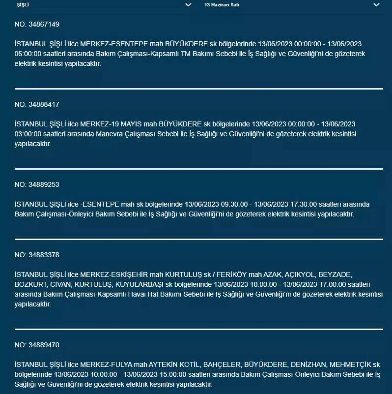 İstanbul'da Yarın O İlçelerde Saatlerce Elektrik Kesintisi Olacak! 13 Haziran 2023 Elektrik Kesintisi 21