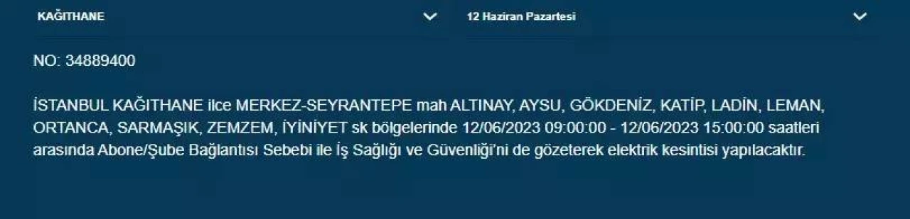 İstanbul'da Bugün O İlçelerde Elektrik Kesintisi Olacak! 12 Haziran 2023 Pazartesi Elektrik Kesintisi 15