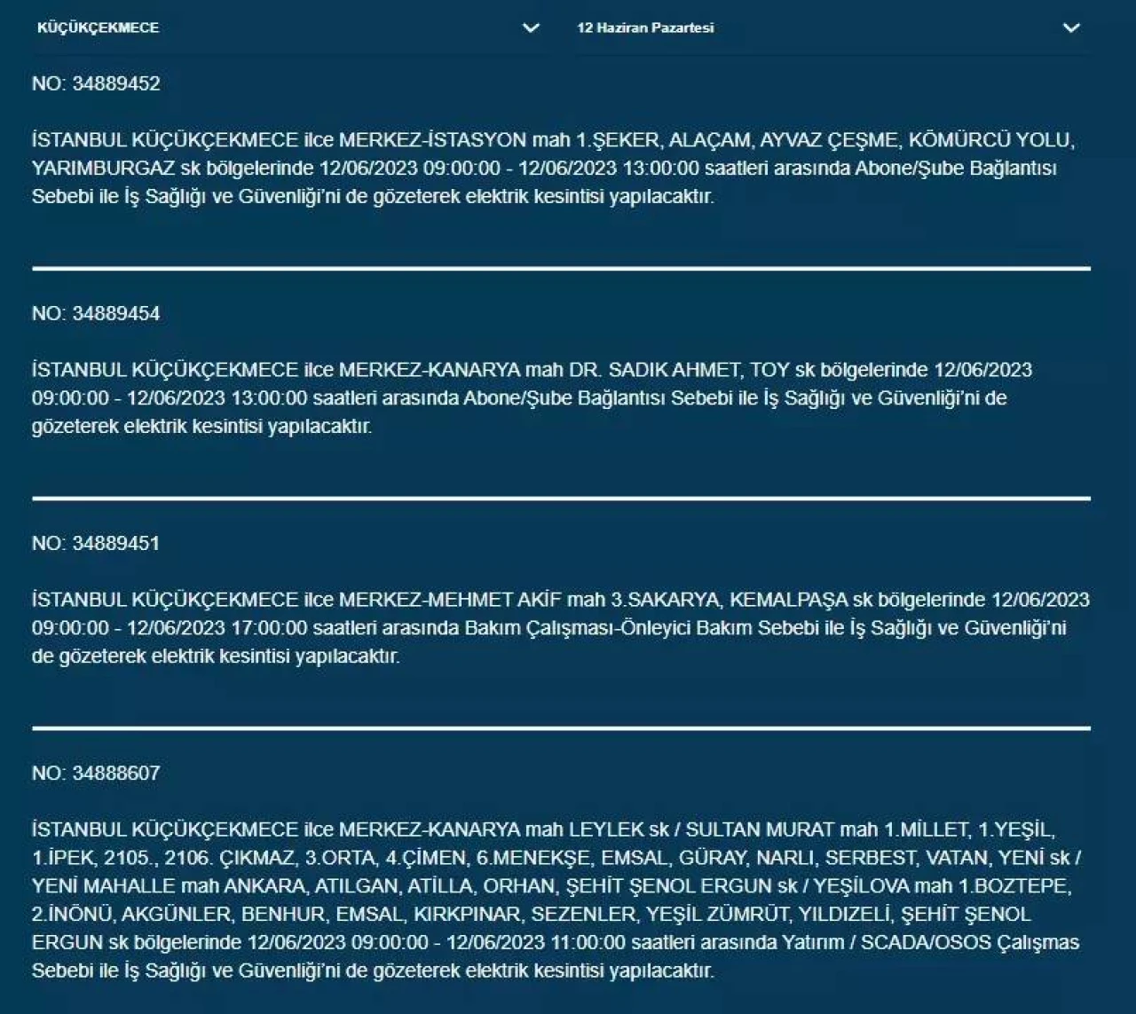 İstanbul'da Bugün O İlçelerde Elektrik Kesintisi Olacak! 12 Haziran 2023 Pazartesi Elektrik Kesintisi 21