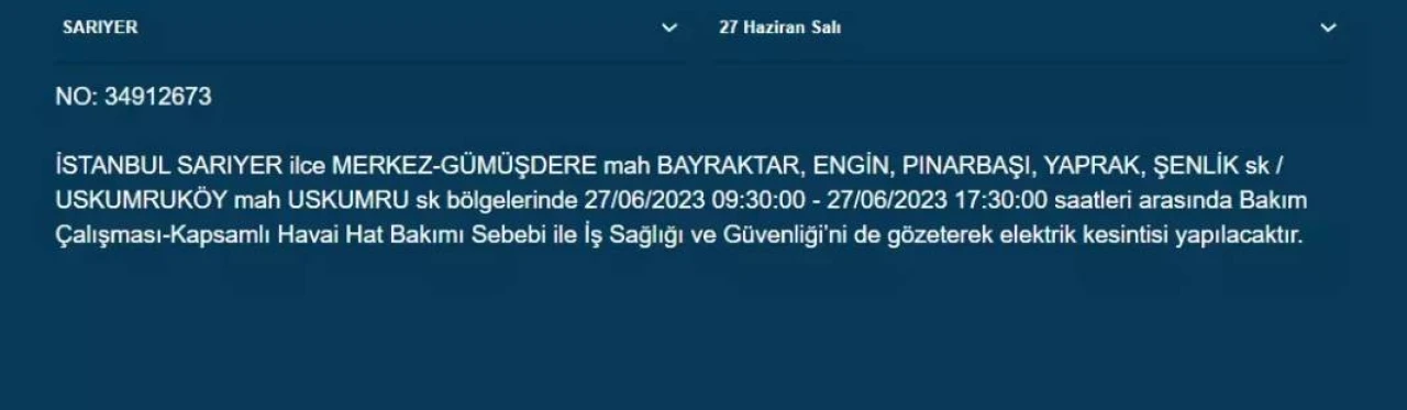 İstanbul'da Yarın Elektrik Kesintisi Yapılacak İlçeler Açıklandı 3