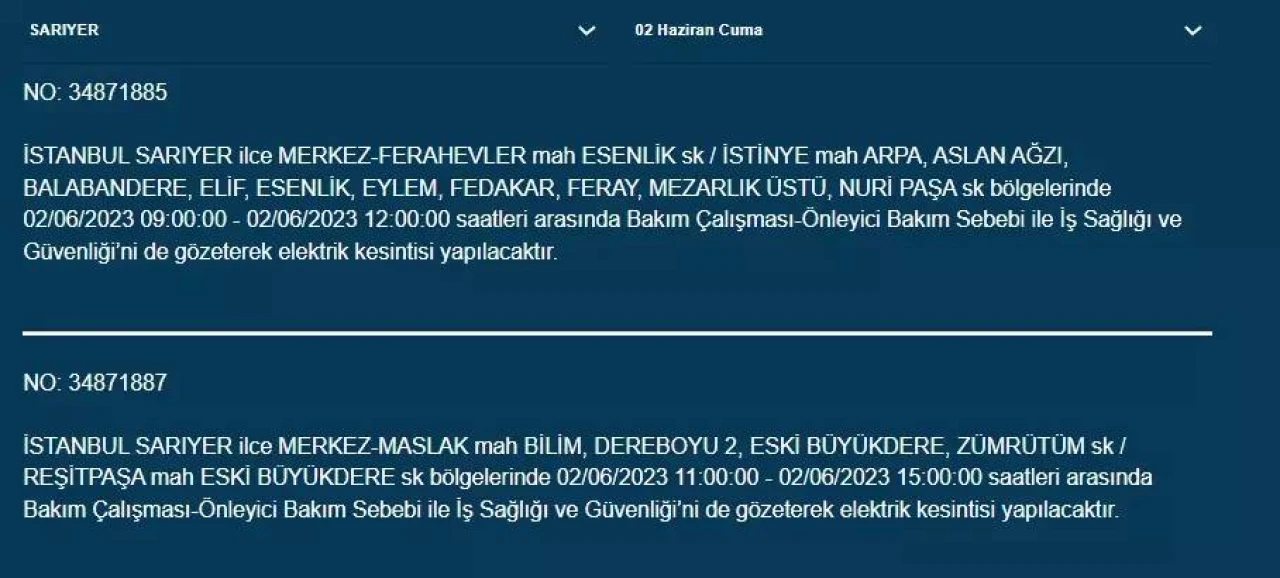 İstanbul'da O İlçelerde Elektrik Kesintisi Var! 02 Haziran 2023 Cuma 4