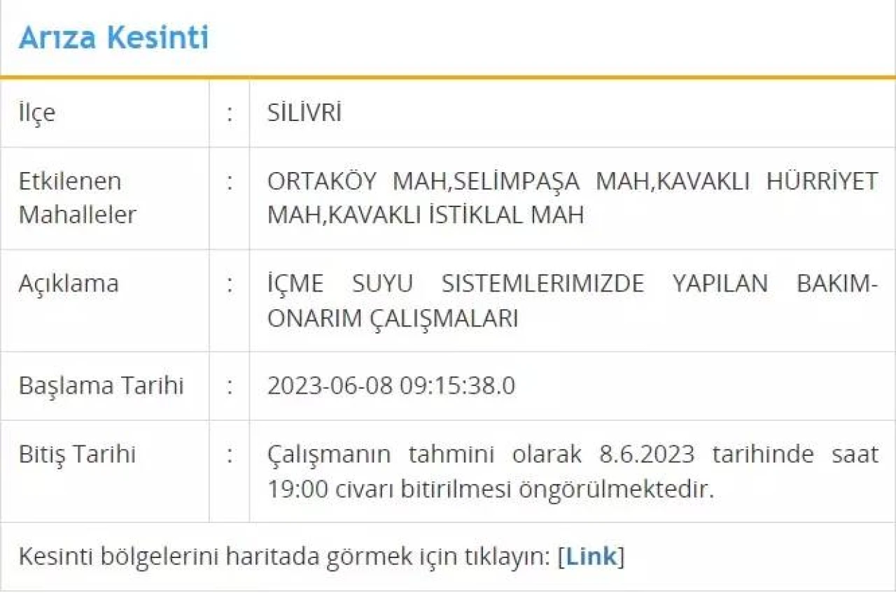 İstanbul için Bugün O İlçelerde Su Kesintisi Olacak! 08 Haziran 2023 Perşembe Su Kesintisi 4