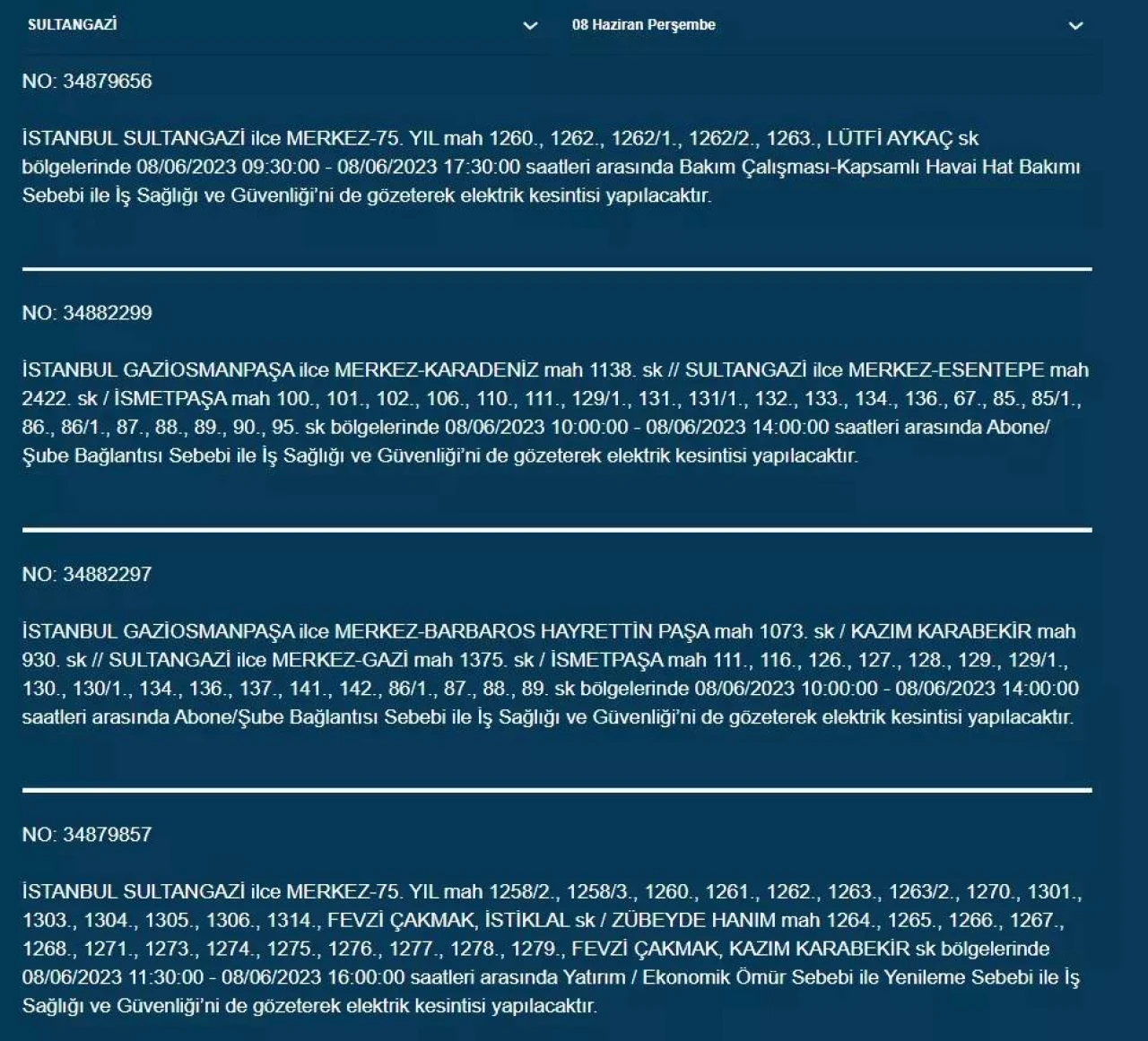 İstanbul'da Yarın Hangi İlçelerde Kesinti Olacak? 08 Haziran 2023 Bedaş Elektrik Kesintisi 10