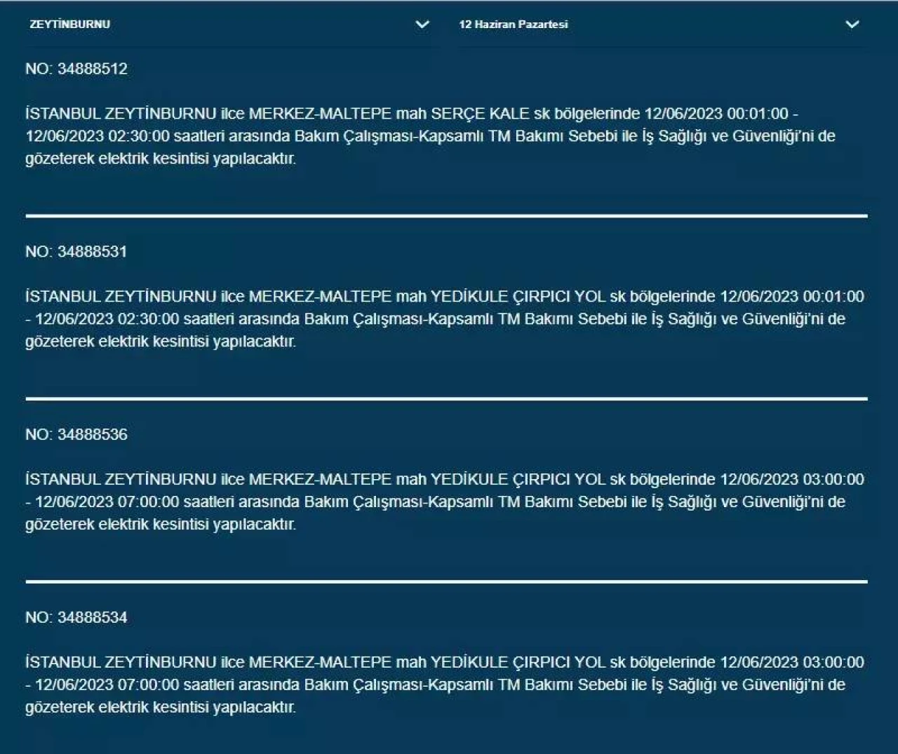 İstanbul'da Bugün O İlçelerde Elektrik Kesintisi Olacak! 12 Haziran 2023 Pazartesi Elektrik Kesintisi 17