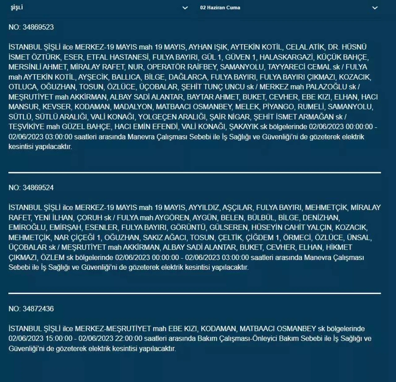 İstanbul'da O İlçelerde Elektrik Kesintisi Var! 02 Haziran 2023 Cuma 1