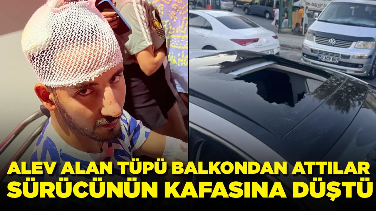 İnanılması güç olay: Alev alan tüp, otomobilin cam tavanını kırarak sürücünün kafasına düştü